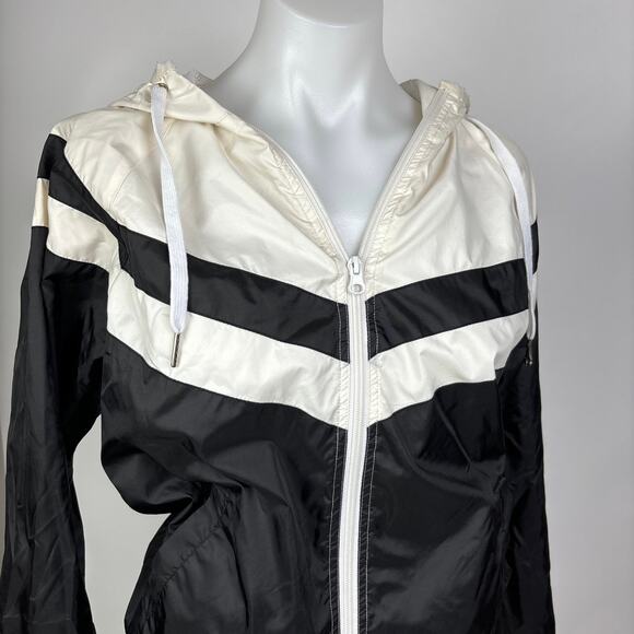 Forever 21 Womens Black White Zip Hooded Anorak Windbreaker Jacket Size S - Picture 4 of 7